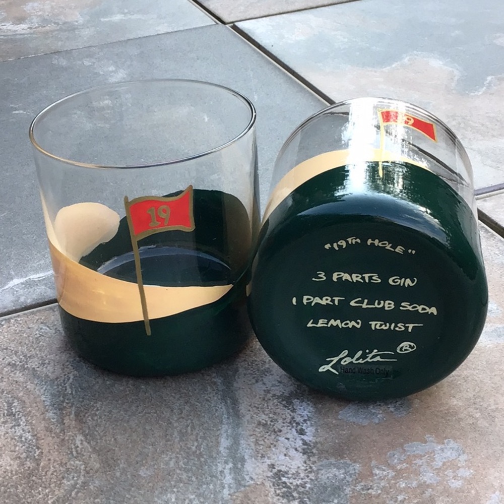 Lolita Golf Glasses 19th Hole Rock Short Hand Painted Cocktail Drinking‎ Flag